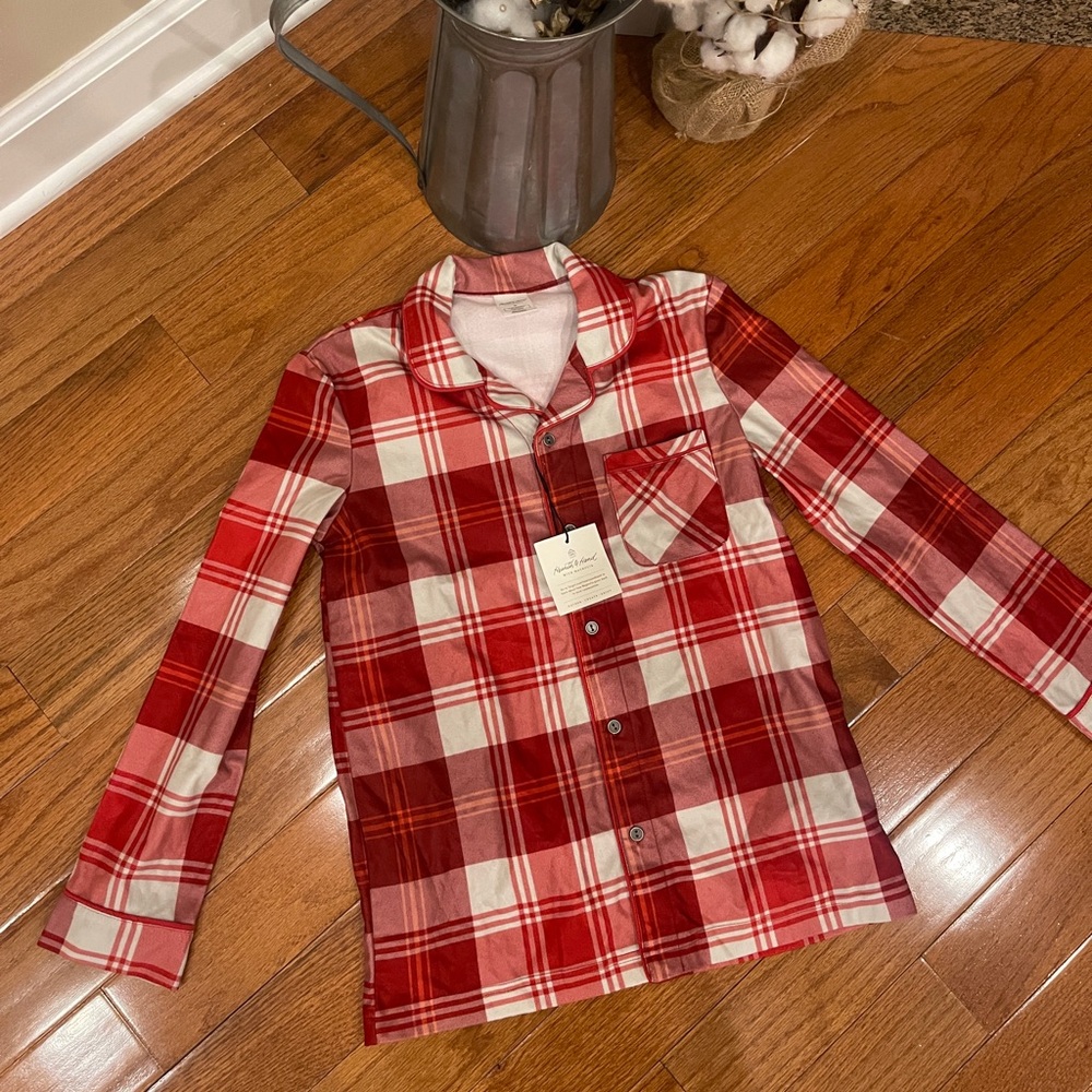 Hearth & Hand with Magnolia Red White Plaid Christmas Holiday Pajama Shirt Top